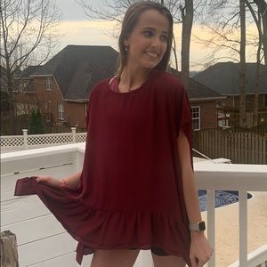 Burgundy flowy tunic! Perfect transition to spring